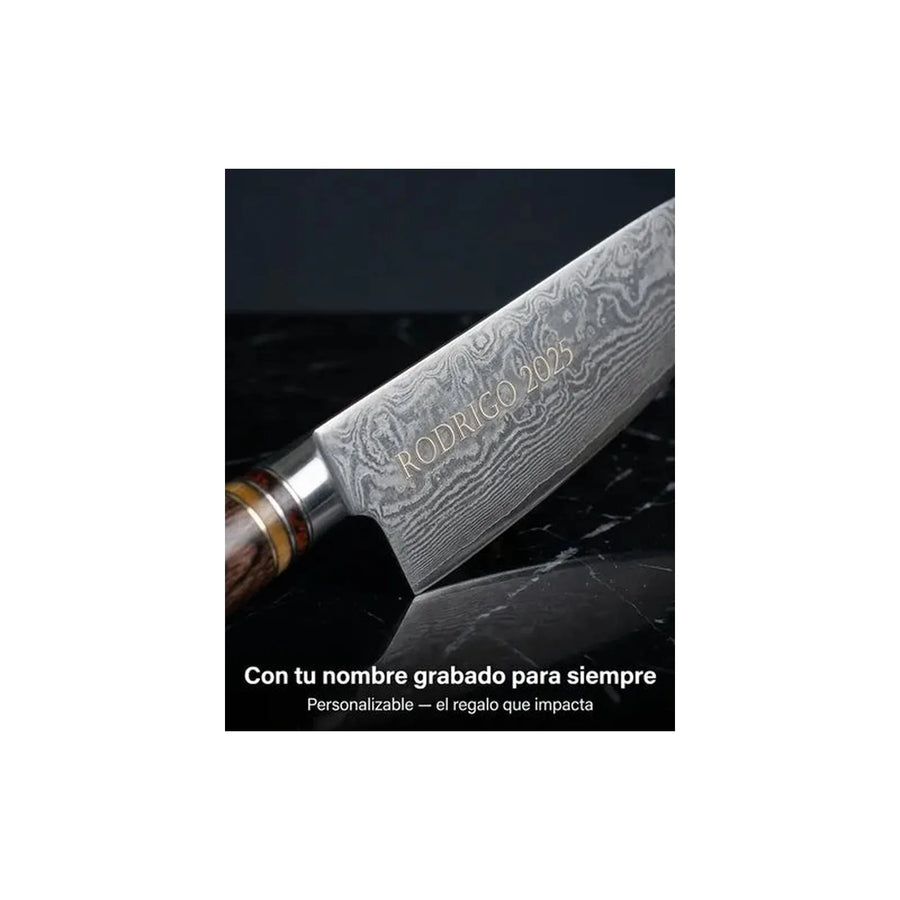 Cuchillo Acero Damasco Brown Wayu + Grabado Personalizado