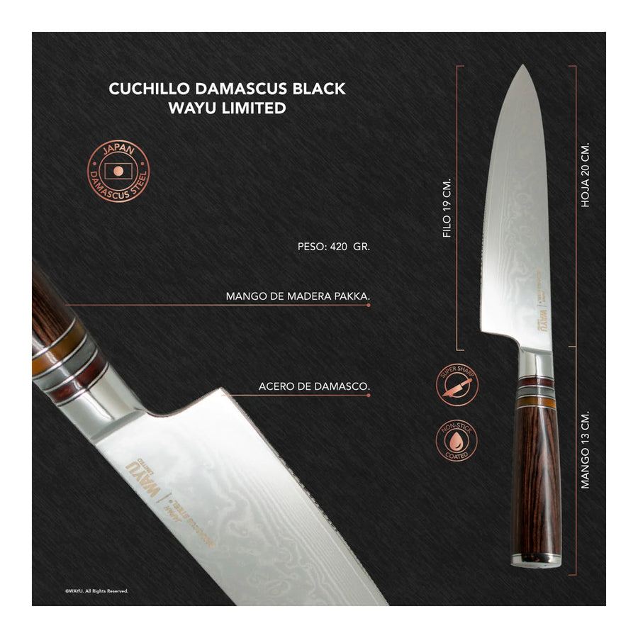 Cuchillo Acero Damasco Brown Wayu + Grabado Personalizado