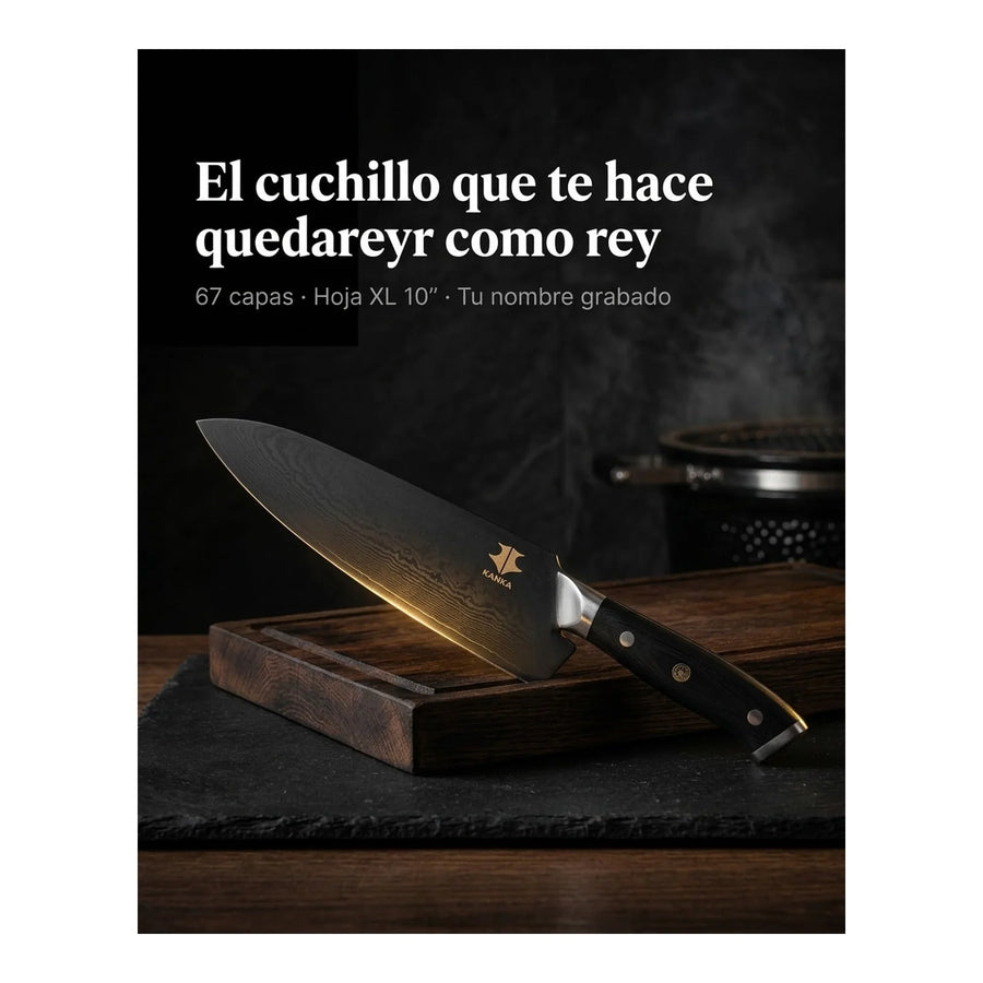 Cuchillo Acero Damasco Martillado XL 10 Pulgadas + Grabado Personalizado