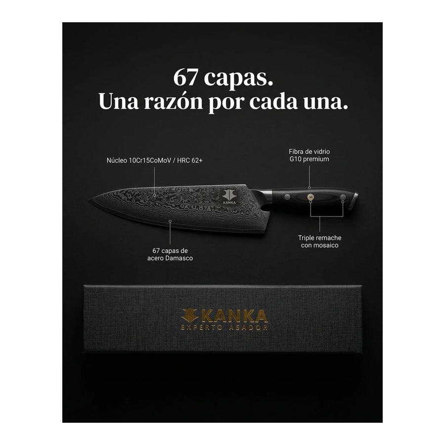Cuchillo Acero Damasco Martillado XL 10 Pulgadas + Grabado Personalizado