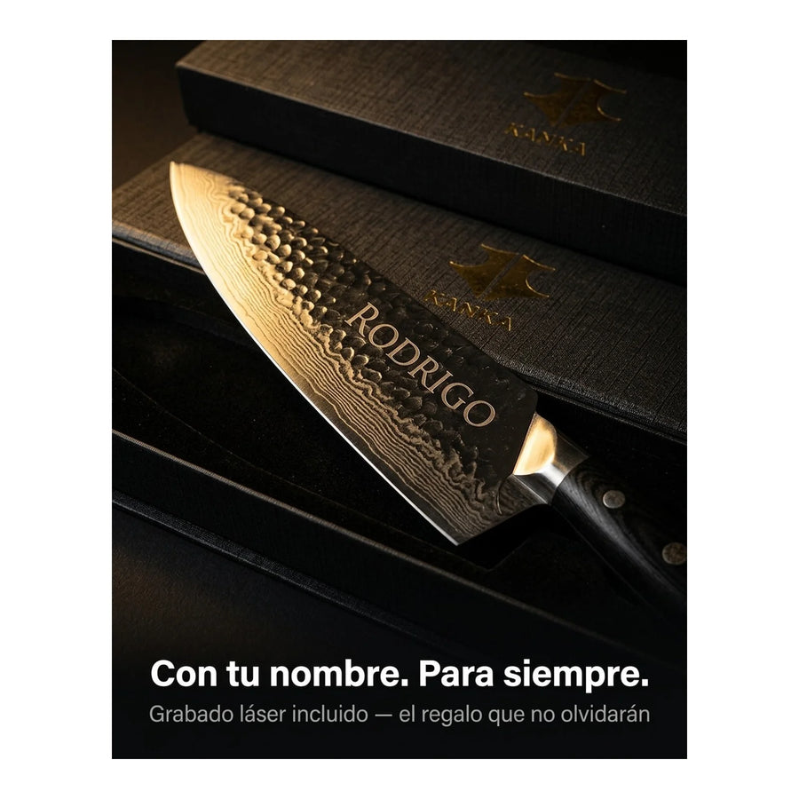 Cuchillo Acero Damasco Martillado XL 10 Pulgadas + Grabado Personalizado