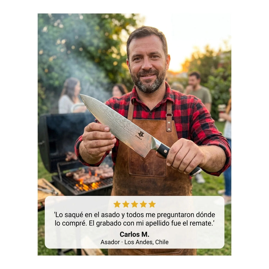 Cuchillo Acero Damasco Martillado XL 10 Pulgadas + Grabado Personalizado