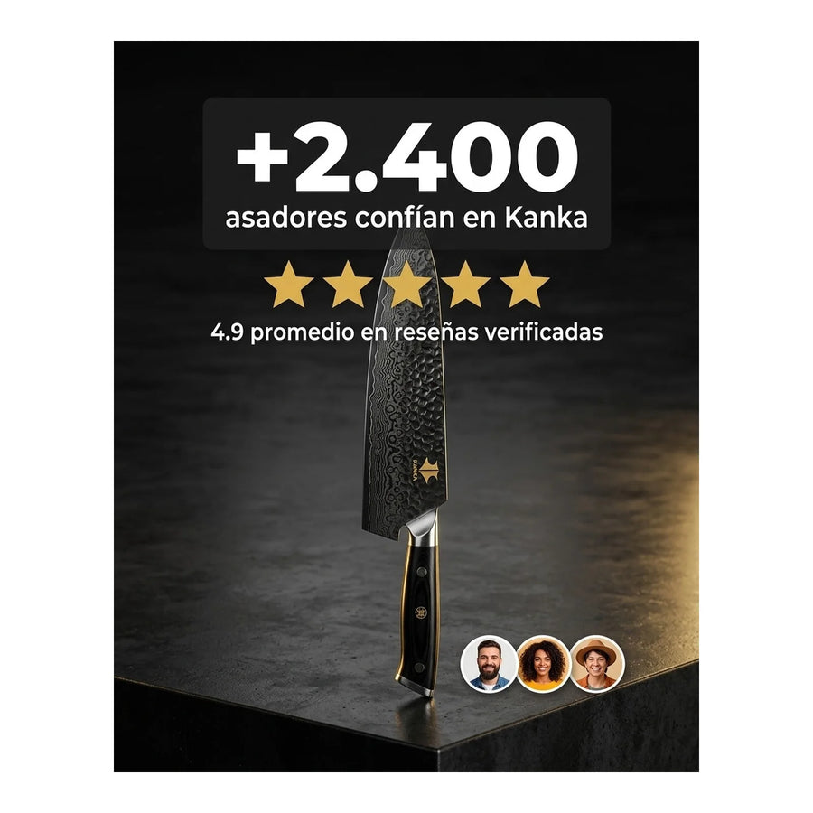 Cuchillo Acero Damasco Martillado XL 10 Pulgadas + Grabado Personalizado