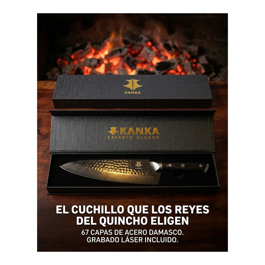 Cuchillo Acero Damasco Martillado 8 Pulgadas + Grabado Personalizado