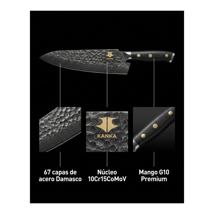 Cuchillo Acero Damasco Martillado 8 Pulgadas + Grabado Personalizado