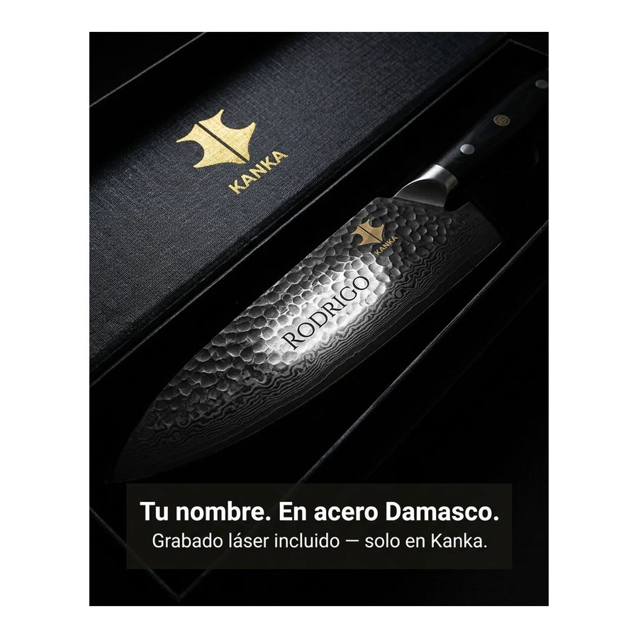 Cuchillo Acero Damasco Martillado 8 Pulgadas + Grabado Personalizado