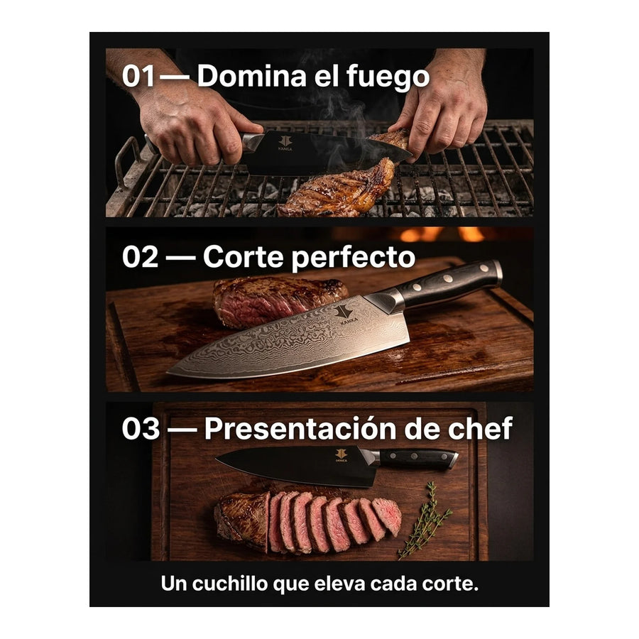 Cuchillo Acero Damasco Martillado 8 Pulgadas + Grabado Personalizado