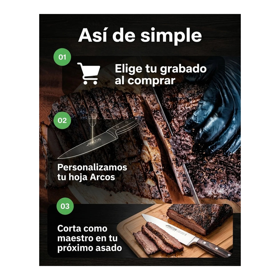 Cuchillo Arcos 30cm Brisket Y Fiambres Profesional Ahumados + Grabado Personalizado