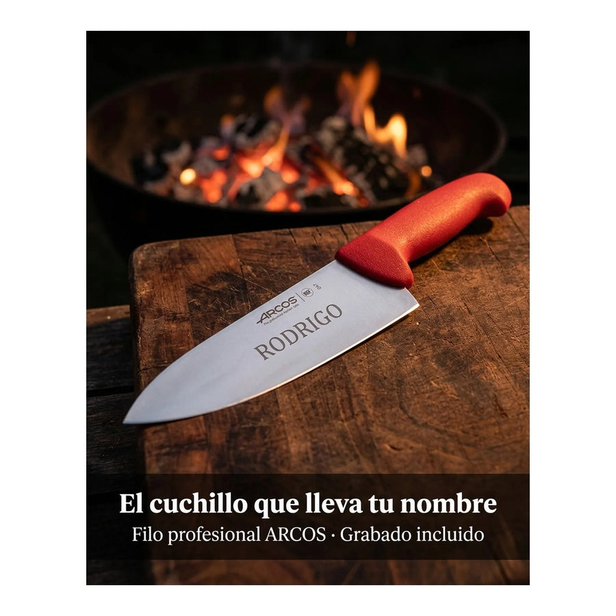Cuchillo Carnicero Arcos 20cm Profesional Rojo Asado Bbq + Grabado Personalizado