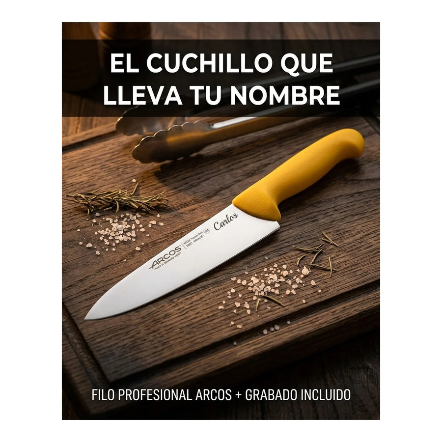 Cuchillo Carnicero Arcos 20cm Profesional Amarillo Asado Bbq + Grabado Personalizado