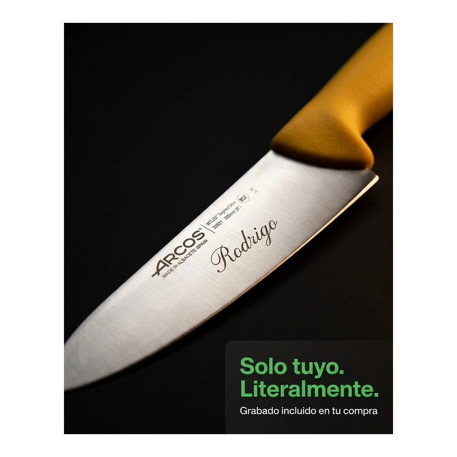 Cuchillo Carnicero Arcos 20cm Profesional Amarillo Asado Bbq + Grabado Personalizado