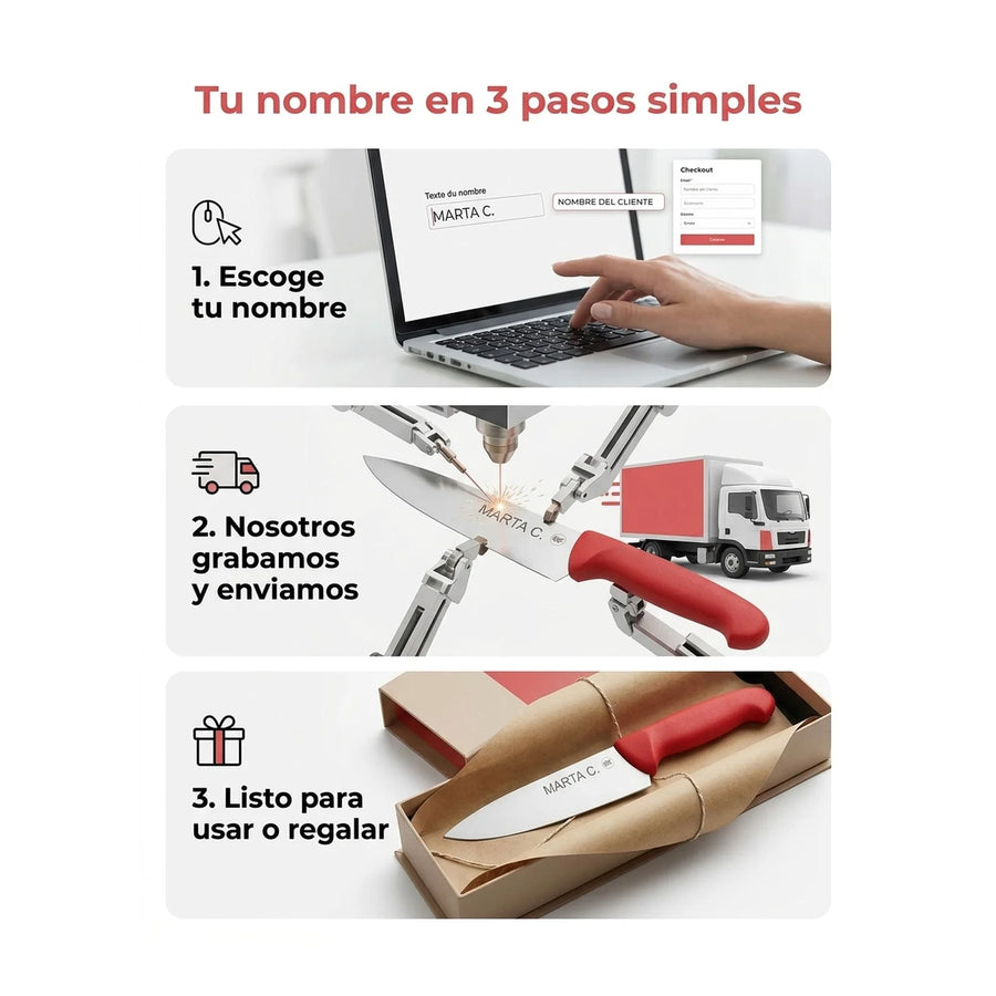 Cuchillo Carnicero Arcos 20cm Profesional Rojo Asado Bbq + Grabado Personalizado