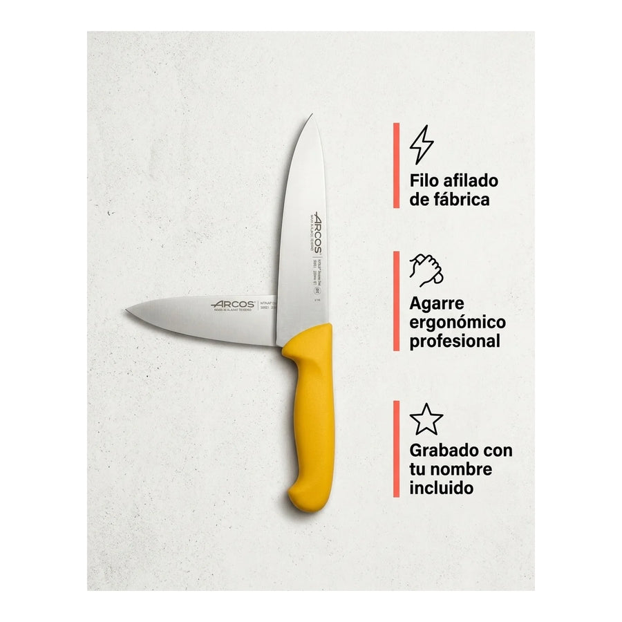 Cuchillo Carnicero Arcos 20cm Profesional Amarillo Asado Bbq + Grabado Personalizado