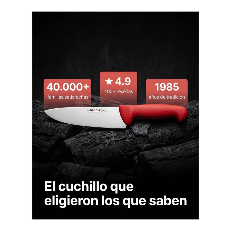 Cuchillo Carnicero Arcos 20cm Profesional Rojo Asado Bbq + Grabado Personalizado