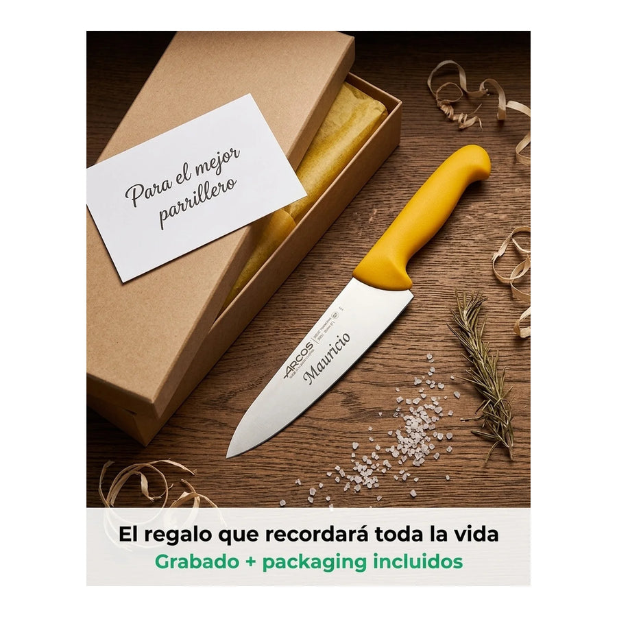 Cuchillo Carnicero Arcos 20cm Profesional Amarillo Asado Bbq + Grabado Personalizado