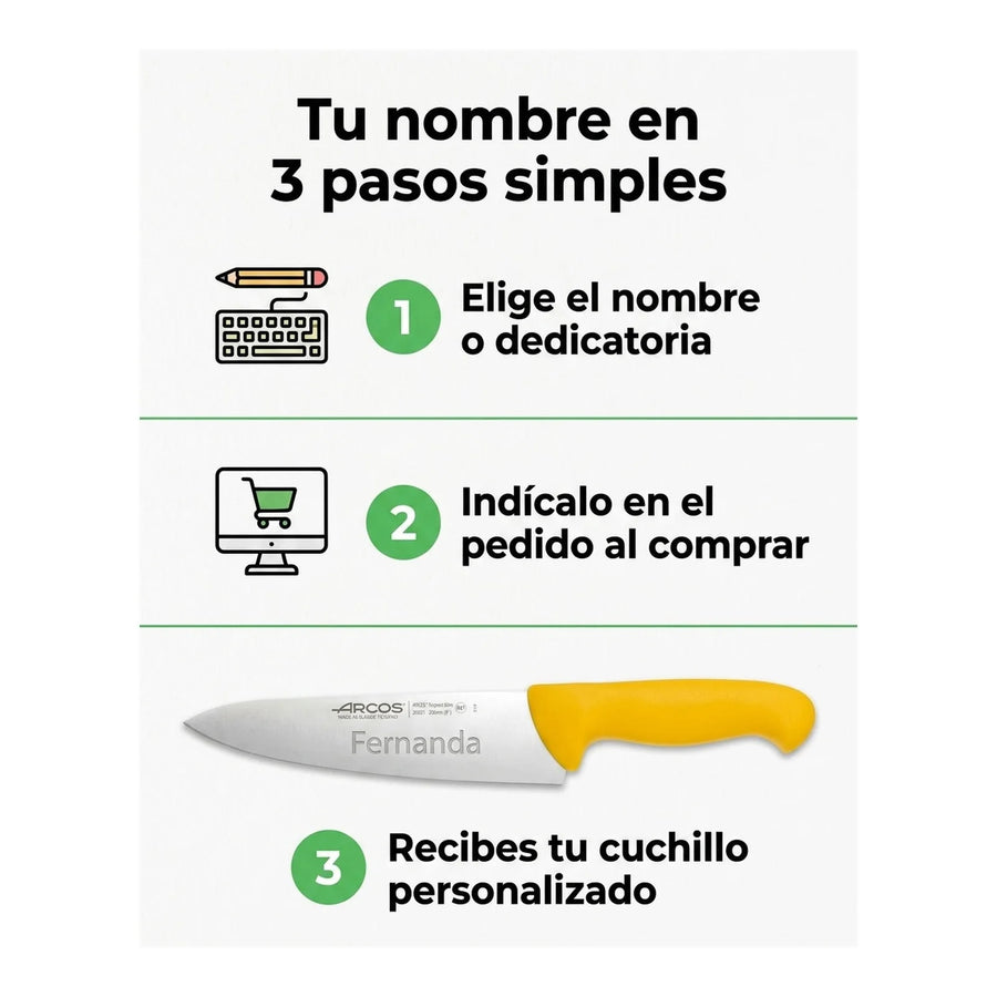 Cuchillo Carnicero Arcos 20cm Profesional Amarillo Asado Bbq + Grabado Personalizado
