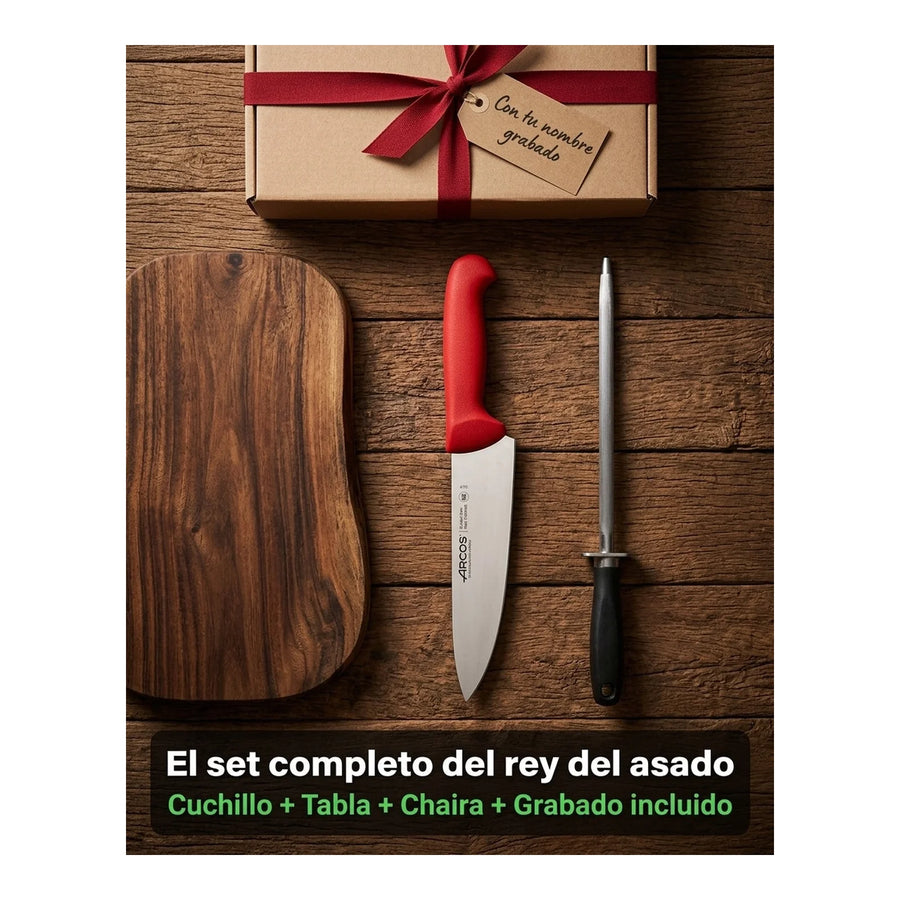 Cuchillo Carnicero Arcos 20cm Profesional Rojo Asado Bbq + Grabado Personalizado