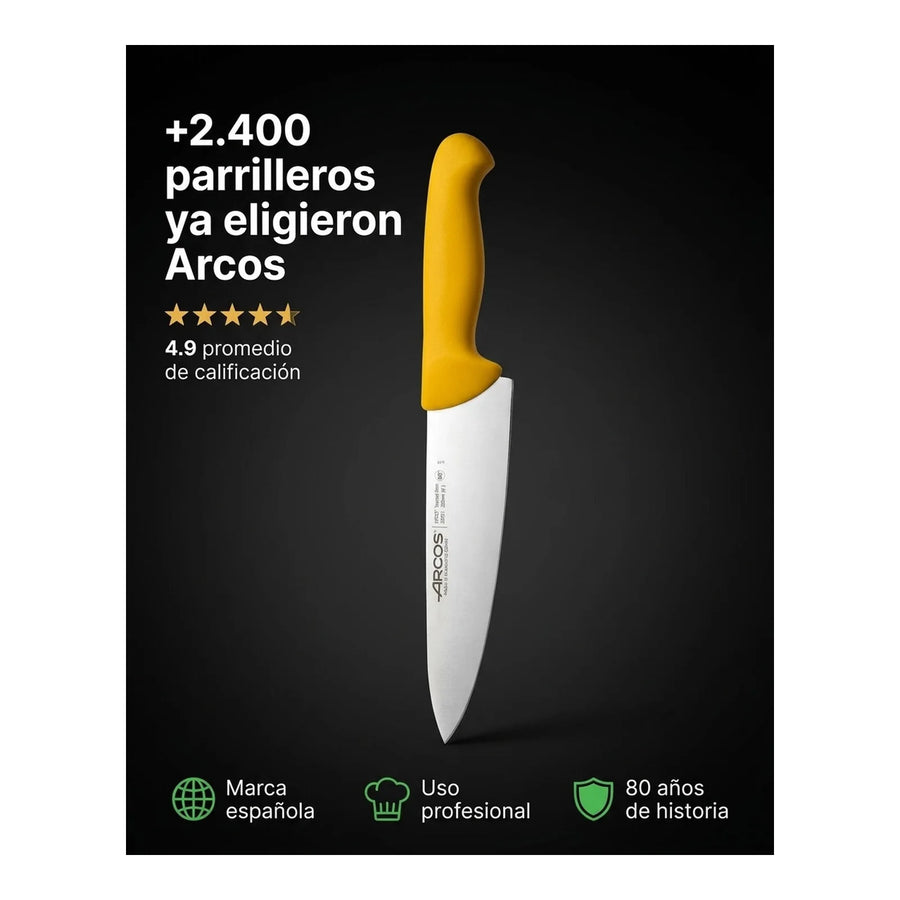 Cuchillo Carnicero Arcos 20cm Profesional Amarillo Asado Bbq + Grabado Personalizado