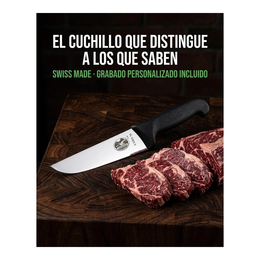 Cuchillo Carnicero Fibrox Color Negro Hoja 16 Cm Victorinox 5.5203.16 + Grabado Personalizado