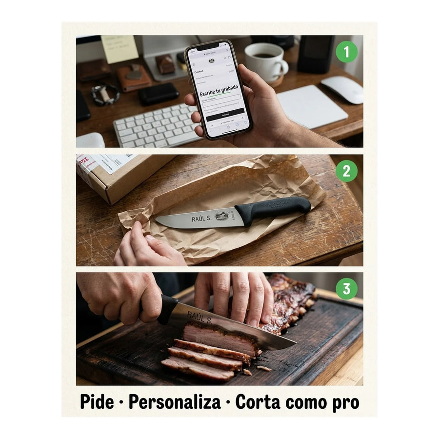 Cuchillo Carnicero Fibrox Color Negro Hoja 16 Cm Victorinox 5.5203.16 + Grabado Personalizado
