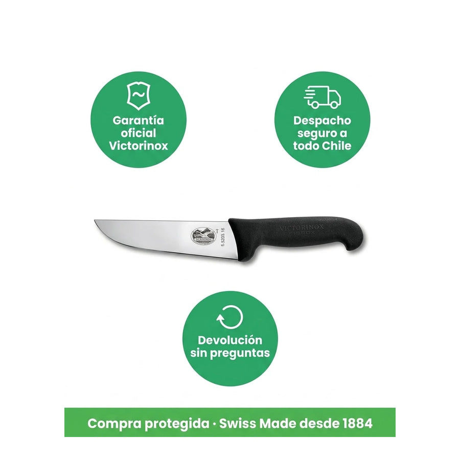 Cuchillo Carnicero Fibrox Color Negro Hoja 16 Cm Victorinox 5.5203.16 + Grabado Personalizado