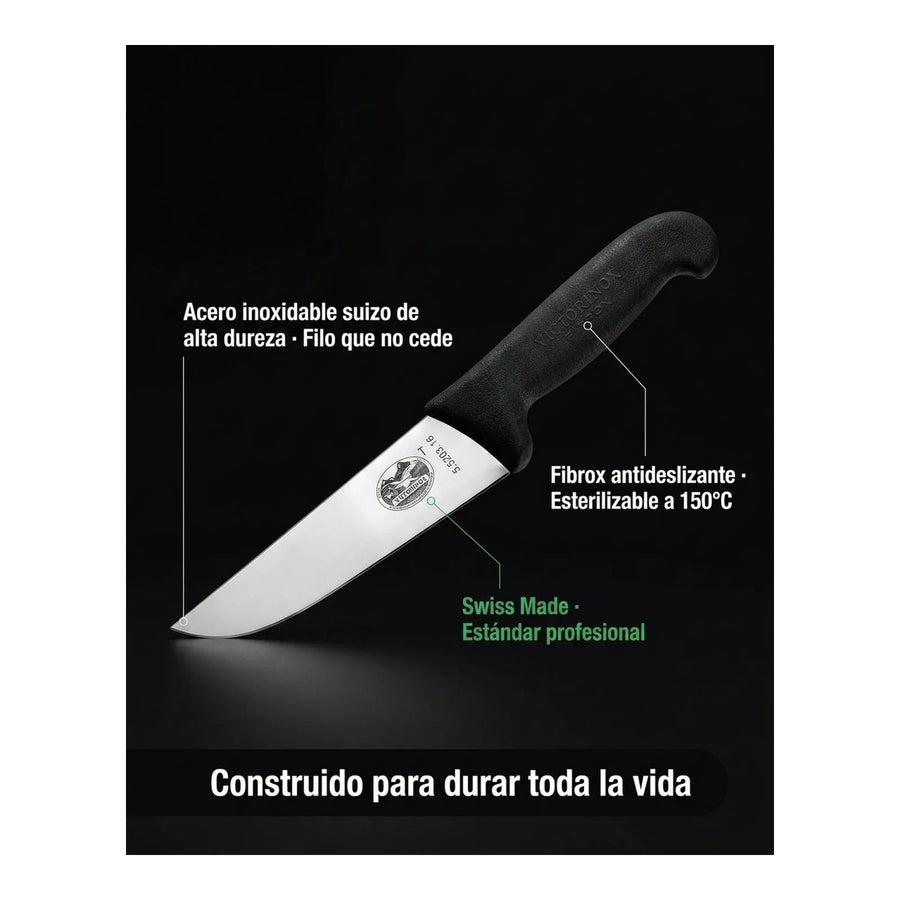 Cuchillo Carnicero Fibrox Color Negro Hoja 16 Cm Victorinox 5.5203.16 + Grabado Personalizado