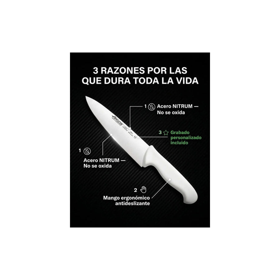 Cuchillo Carnicero Profesional Blanco Arcos 20cm Asado + Grabado Personalizado