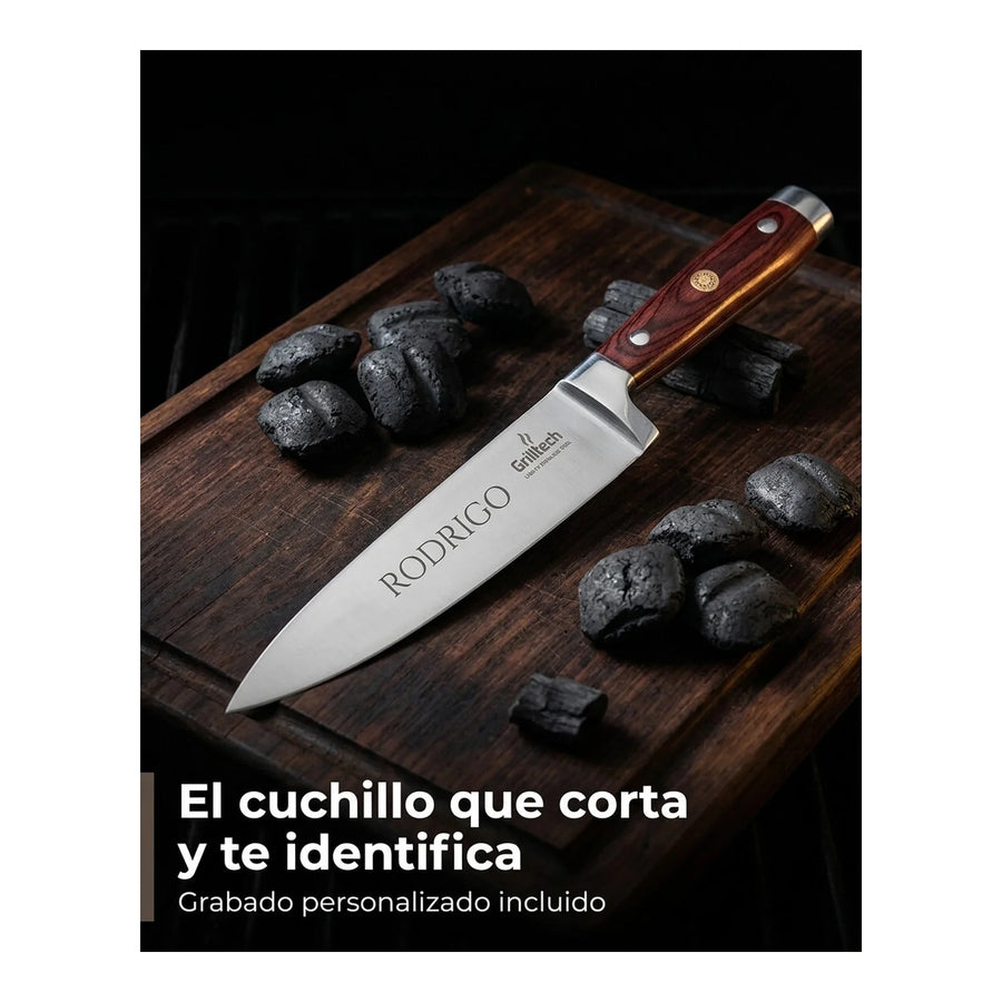 Cuchillo Chef Acero Inoxidable Con Hoja De 8 Grilltech + Grabado Personalizado