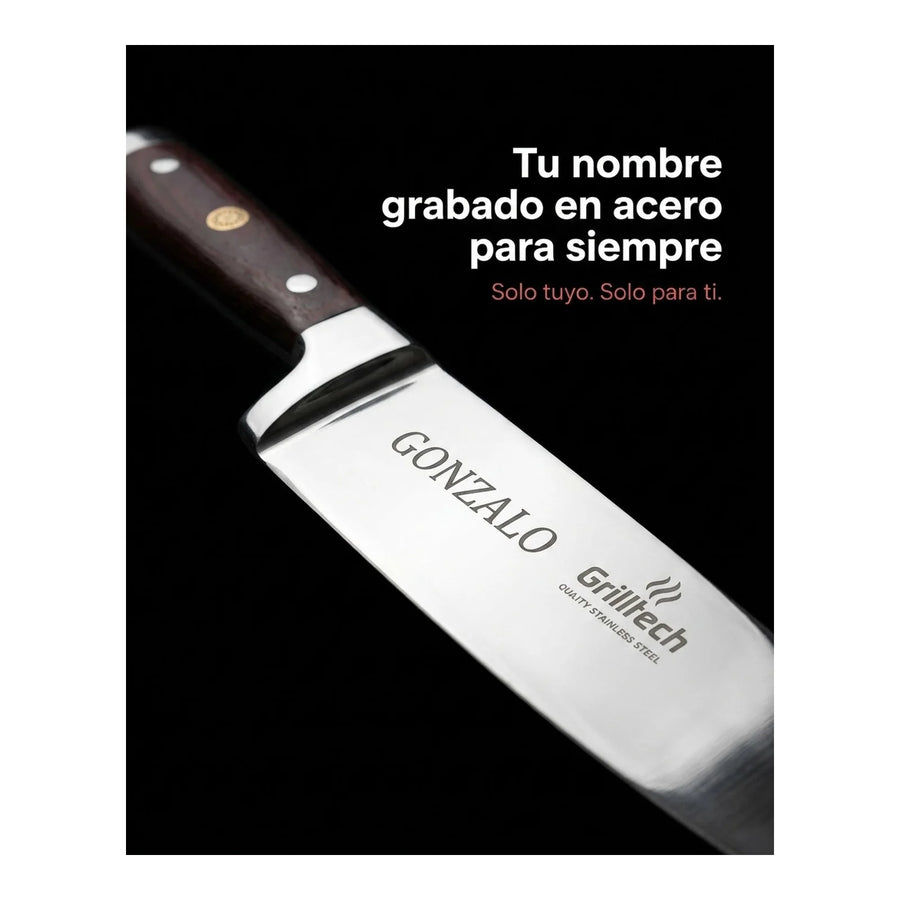 Cuchillo Chef Acero Inoxidable Con Hoja De 8 Grilltech + Grabado Personalizado