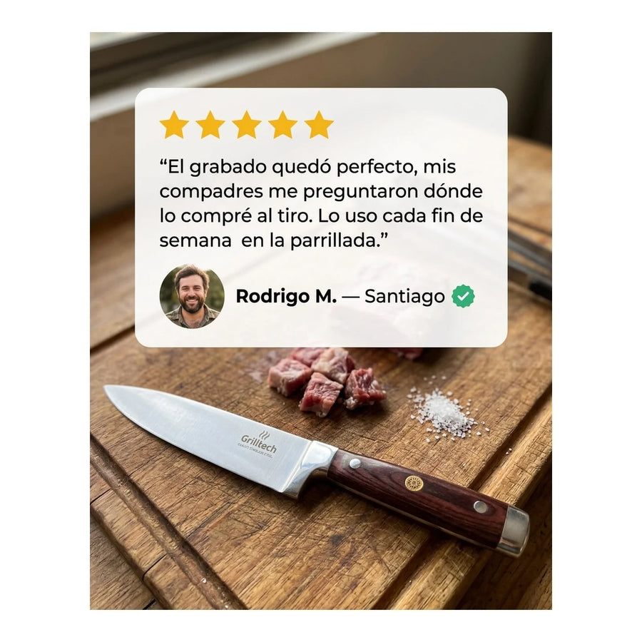Cuchillo Chef Acero Inoxidable Con Hoja De 8 Grilltech + Grabado Personalizado