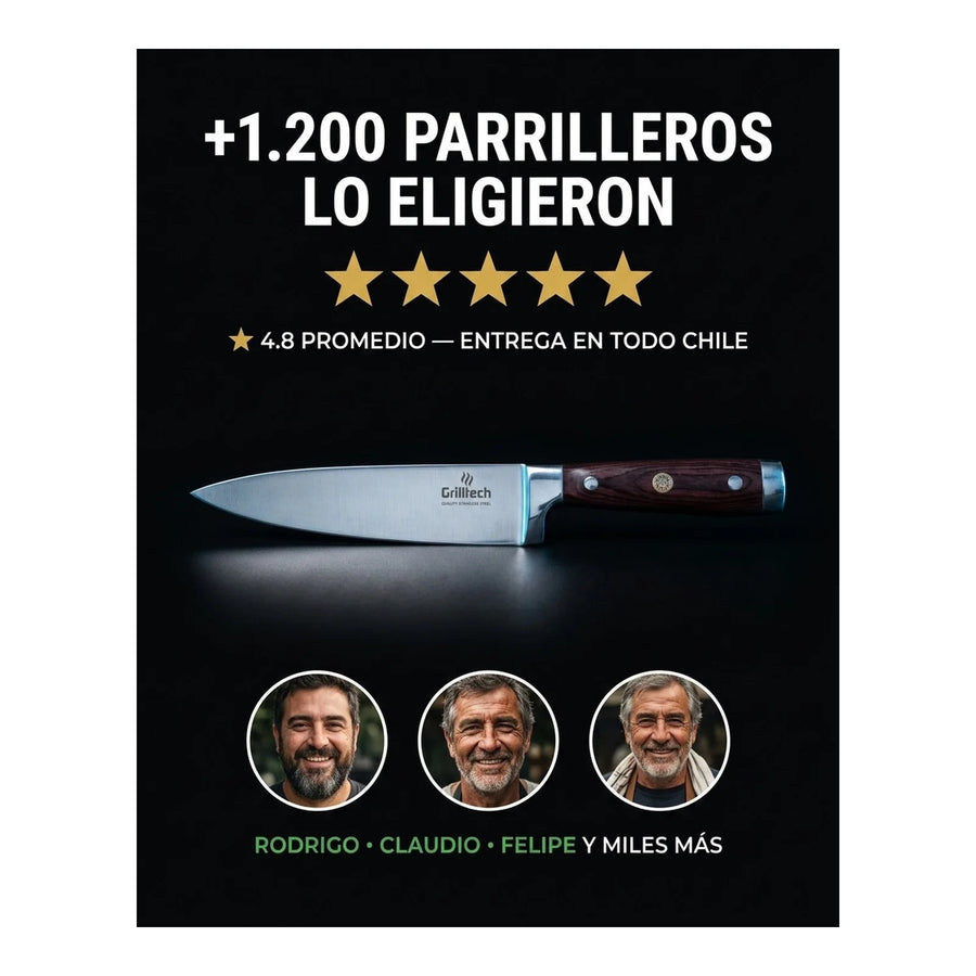 Cuchillo Chef Acero Inoxidable Con Hoja De 8 Grilltech + Grabado Personalizado