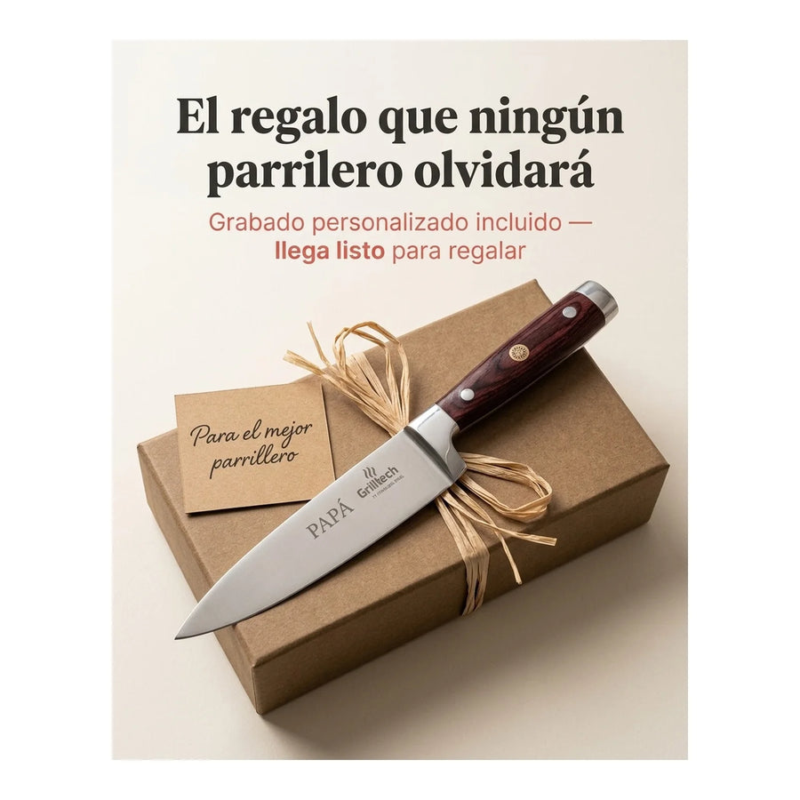 Cuchillo Chef Acero Inoxidable Con Hoja De 8 Grilltech + Grabado Personalizado