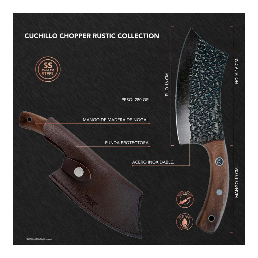 Cuchillo Chopper Wayu con Funda Rustic Collection + Grabado Personalizado