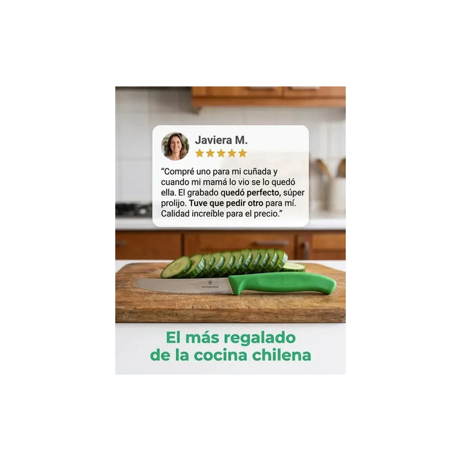 Cuchillo Cocina Victorinox Verde 6.7836.l114 Dentado 10cm + Grabado Personalizado