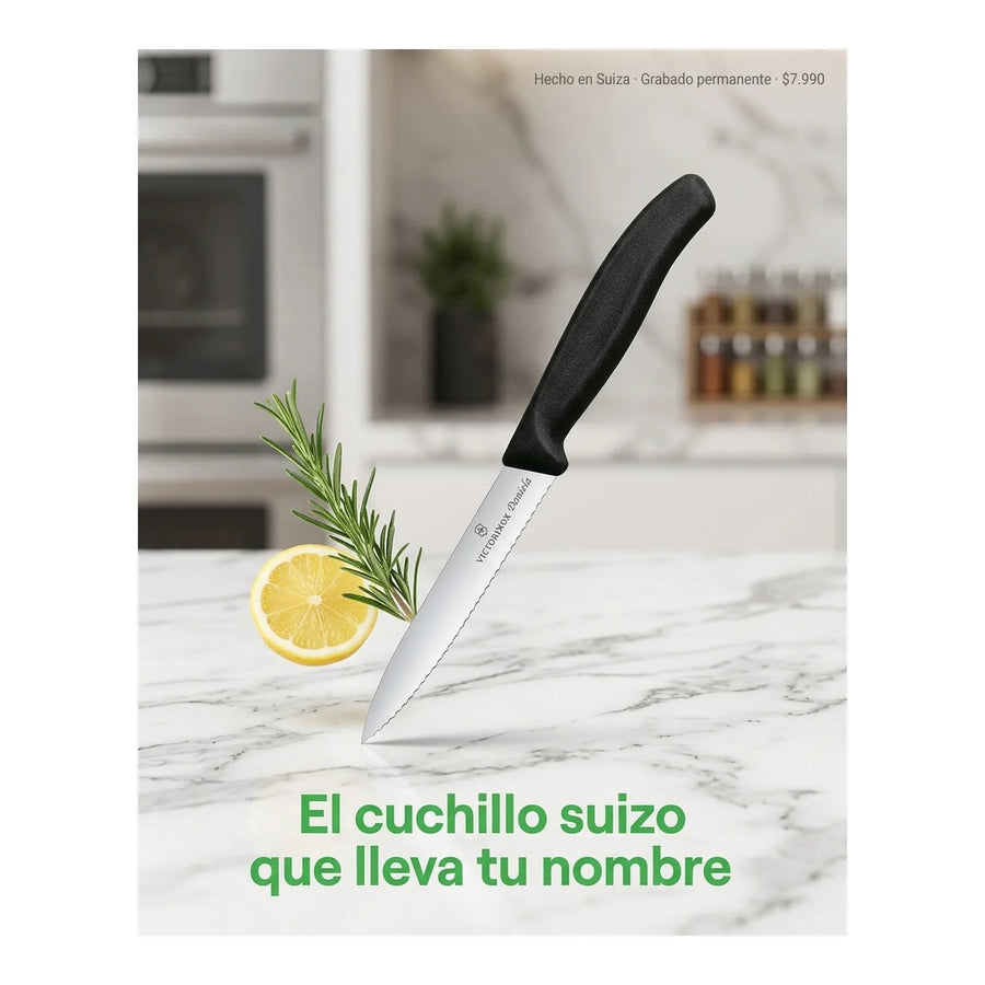 Cuchillo Cocina Victorinox Negro 6.7733 Hoja Dentada 10cm + Grabado Personalizado