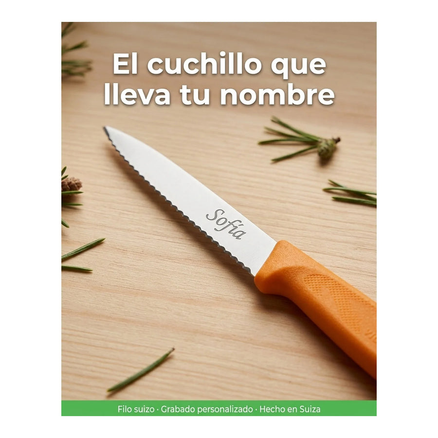 Cuchillo Cocina Victorinox Naranjo 6.7636.l119 Dentado 8cm + Grabado Personalizado