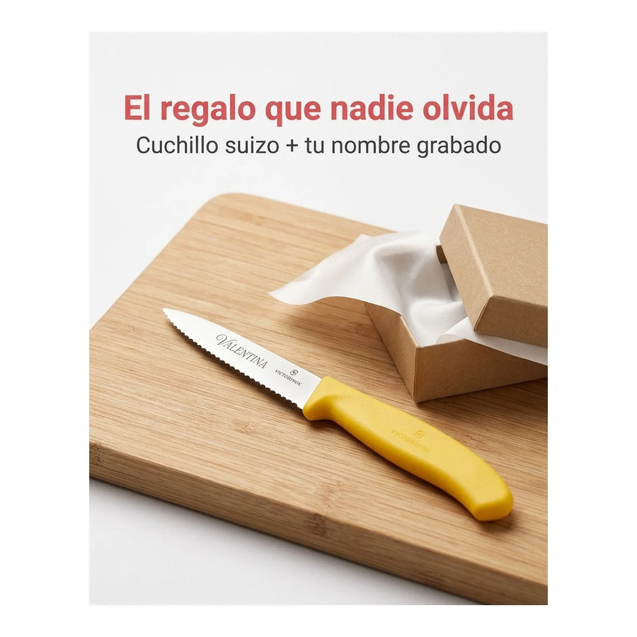 Cuchillo Cocina Victorinox Amarillo 6.7636.l118 Dentado 8cm + Grabado Personalizado