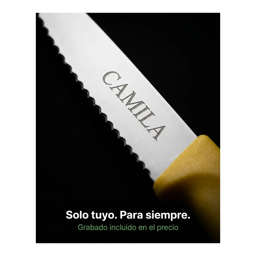 Cuchillo Cocina Victorinox Amarillo 6.7636.l118 Dentado 8cm + Grabado Personalizado