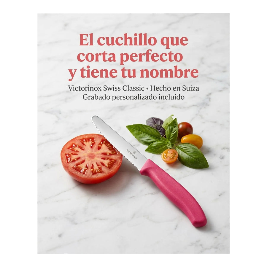 Cuchillo Cocina Victorinox Rosa 6.7836.l115 Dentado 11cm + Grabado Personalizado