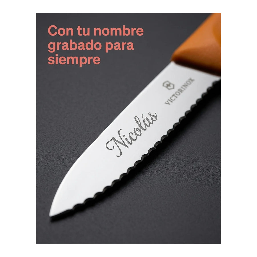Cuchillo Cocina Victorinox Naranjo 6.7636.l119 Dentado 8cm + Grabado Personalizado