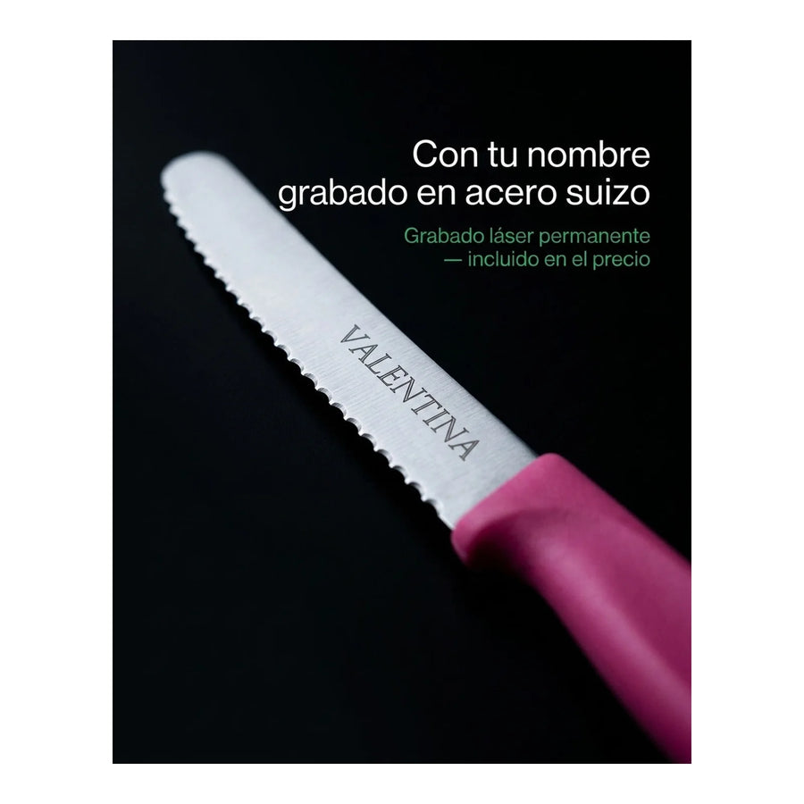 Cuchillo Cocina Victorinox Rosa 6.7836.l115 Dentado 11cm + Grabado Personalizado