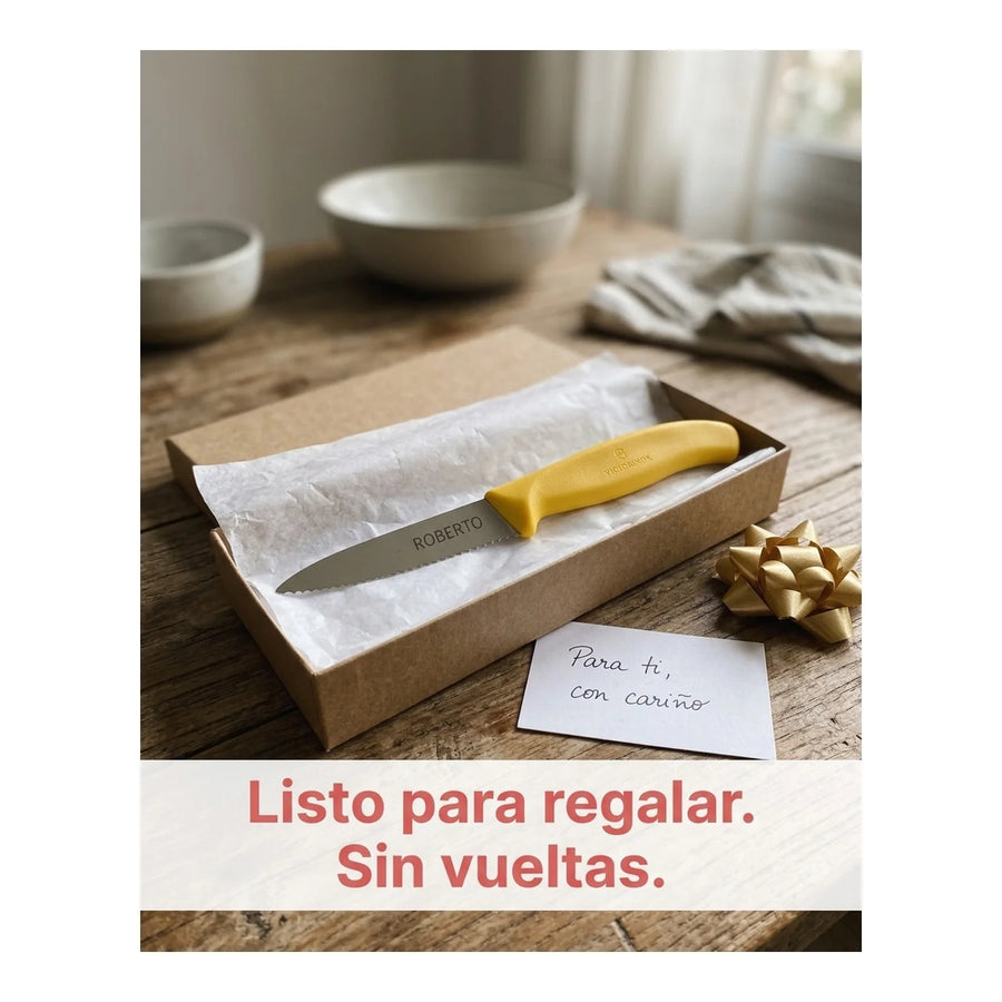 Cuchillo Cocina Victorinox Amarillo 6.7636.l118 Dentado 8cm + Grabado Personalizado