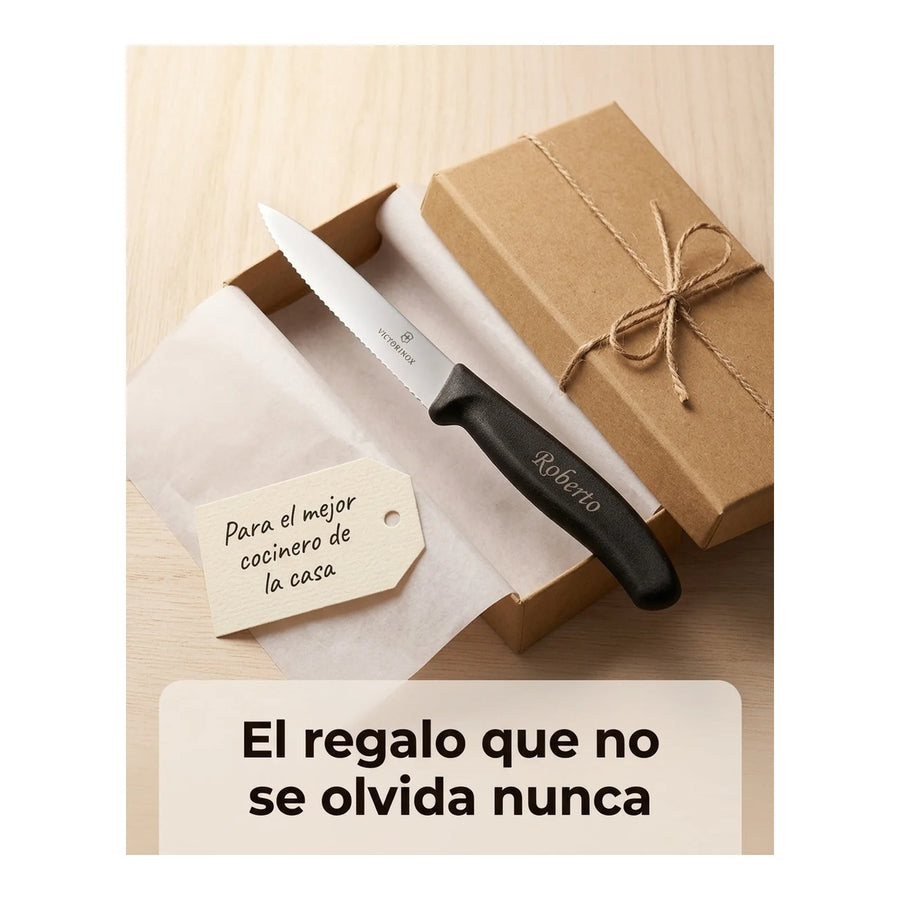 Cuchillo Cocina Victorinox Negro 6.7733 Hoja Dentada 10cm + Grabado Personalizado