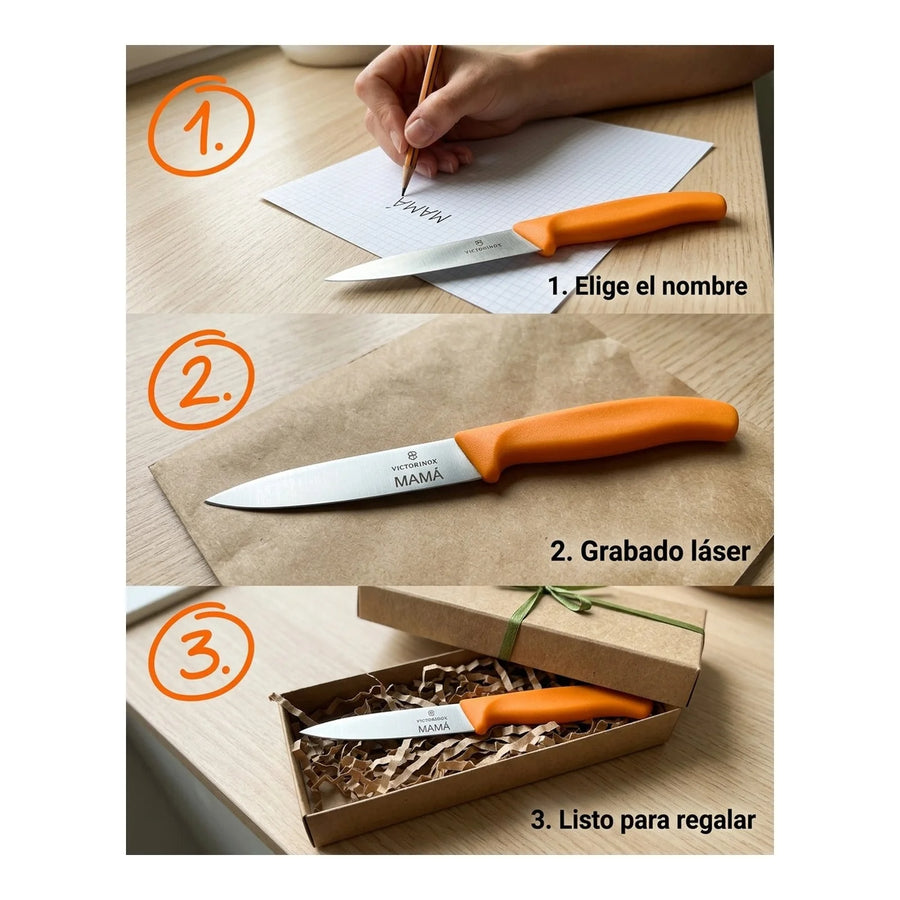 Cuchillo Cocina Victorinox Naranjo 6.7706.l119 10cm + Grabado Personalizado