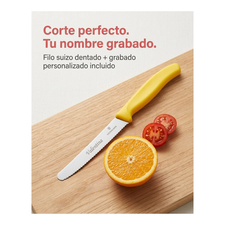 Cuchillo Cocina Victorinox Amarillo 6.7836.l118 Dentado 11cm + Grabado Personalizado