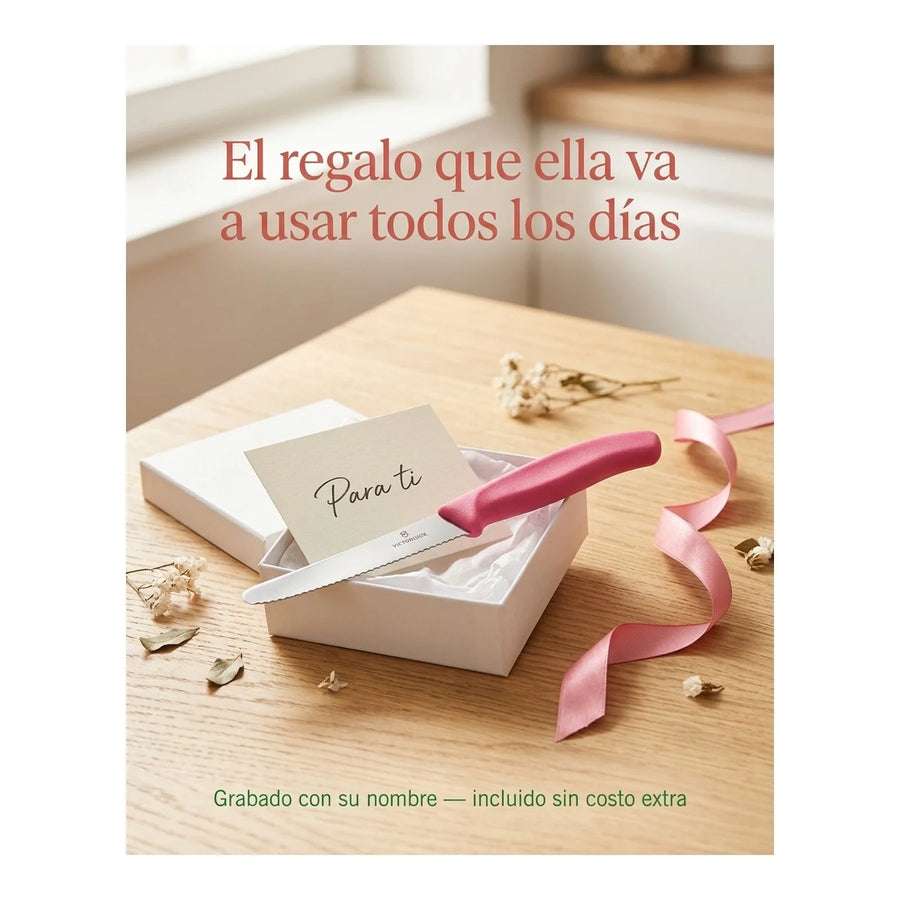 Cuchillo Cocina Victorinox Rosa 6.7836.l115 Dentado 11cm + Grabado Personalizado
