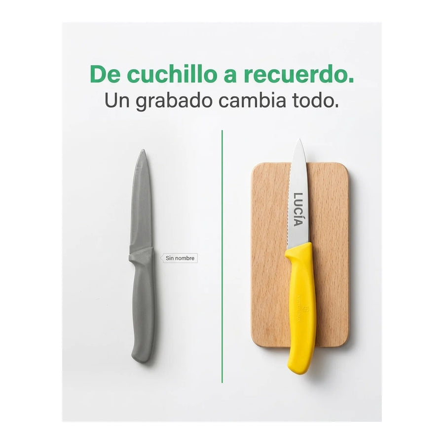Cuchillo Cocina Victorinox Amarillo 6.7636.l118 Dentado 8cm + Grabado Personalizado