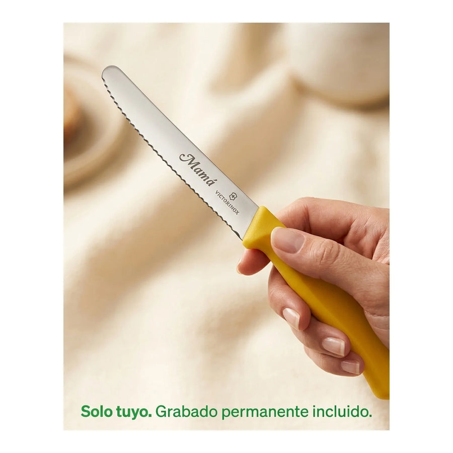 Cuchillo Cocina Victorinox Amarillo 6.7836.l118 Dentado 11cm + Grabado Personalizado