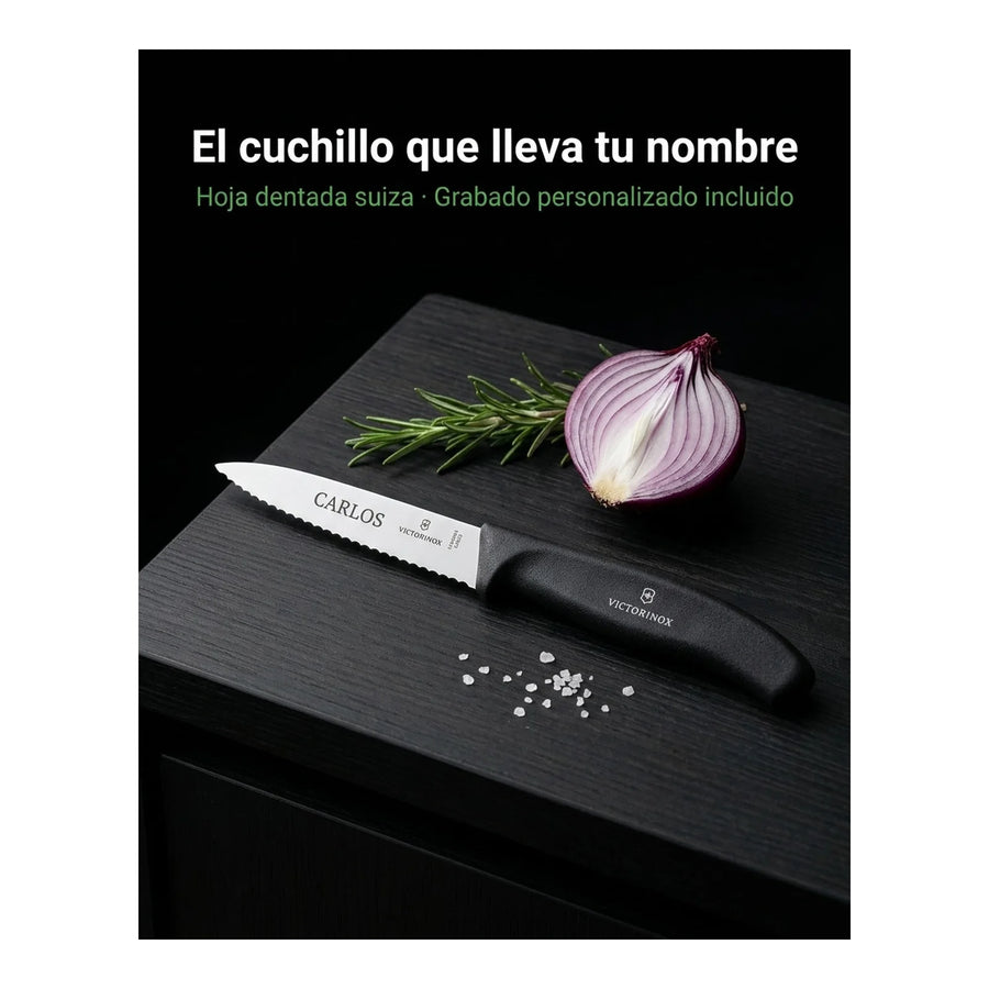 Cuchillo Cocina Victorinox Negro 6.7633 Hoja Dentada 8cm + Grabado Personalizado