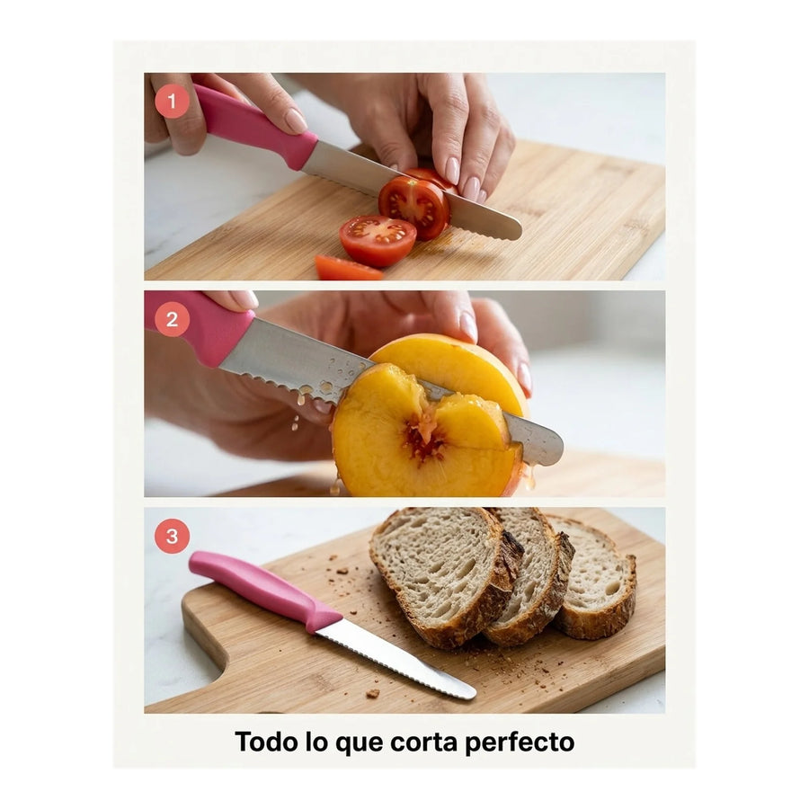 Cuchillo Cocina Victorinox Rosa 6.7836.l115 Dentado 11cm + Grabado Personalizado
